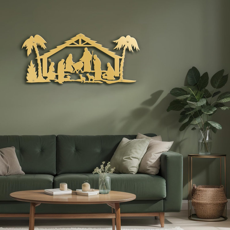 Décoration murale en métal, H 8 po x l 24 po x P 0,05 po, Or