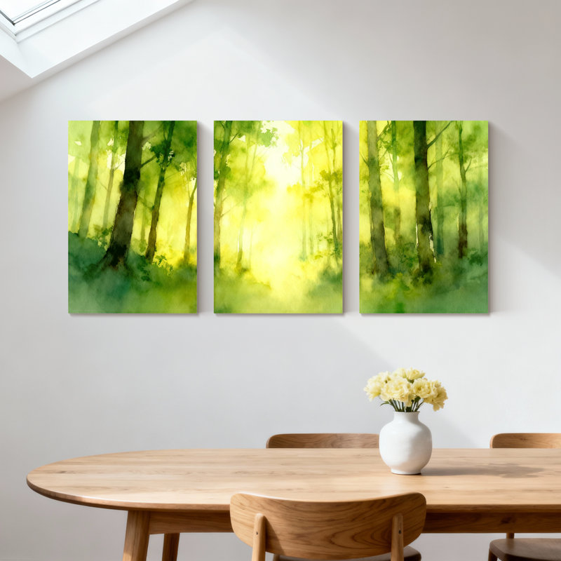 «Winter forest forest trees nature», ensemble de 3 reproductions d'art sur toile, H 30 po x l 60 po