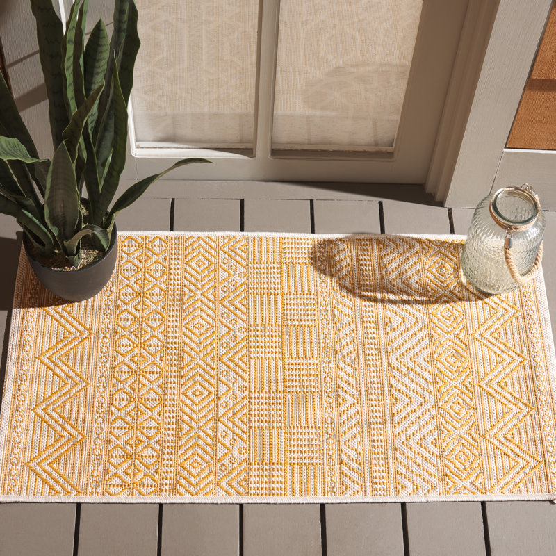Mertens Southwestern Yellow Indoor/Outdoor Area Rug, Rectangle 2' x 3'7"
