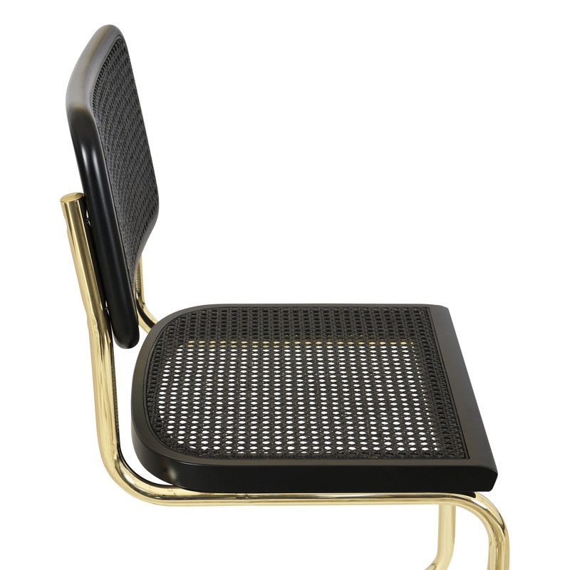 Marcel Breuer Cesca Cane Cantilever Dining Side Chair, Black/Brass
