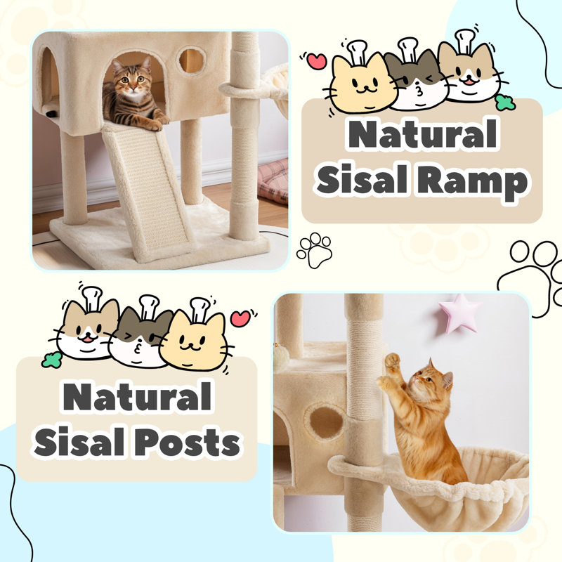 Altero Carpet 36'' H Cat Tree Platforms and Condos Included, Beige
