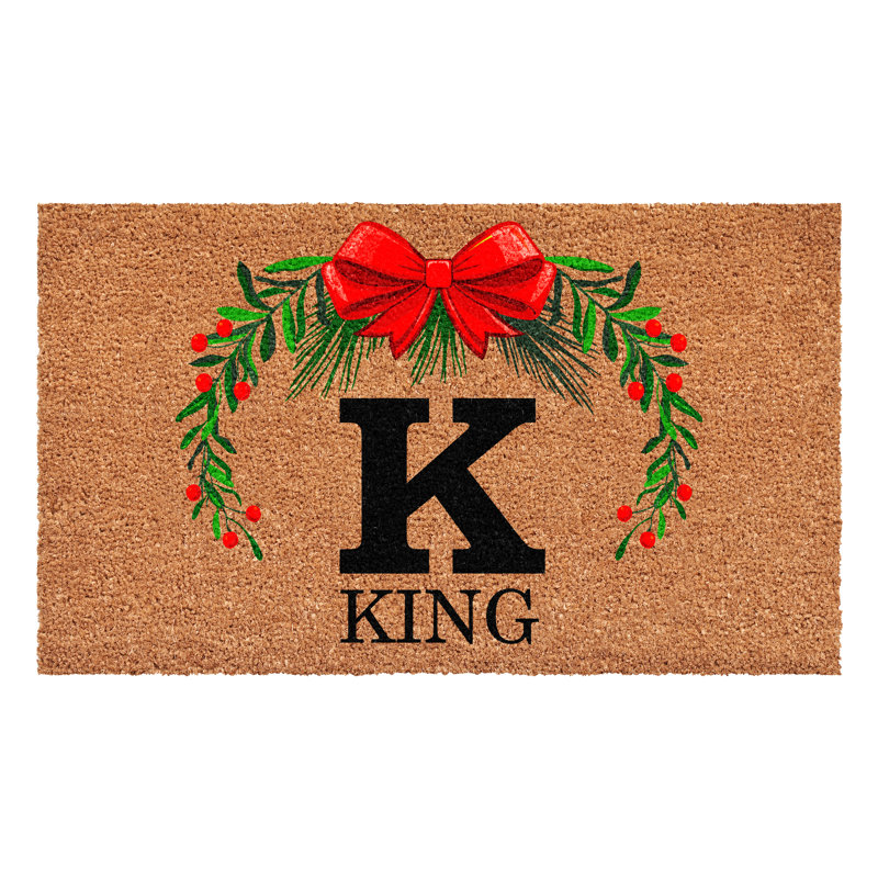Paillasson couronne de Noël personnalisé, lettre K, L 17 po x L 29 po