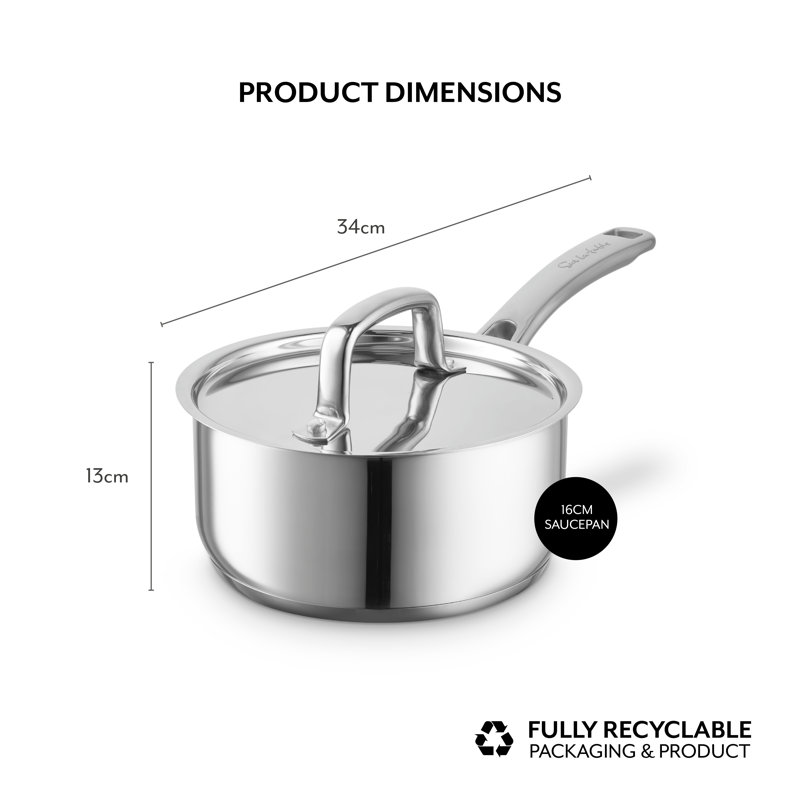 Sur La Table 16 - 20cm Saucepan, Riveted Steel Handle and Lid, Induction Compatible, Stainless Steel, 16cm