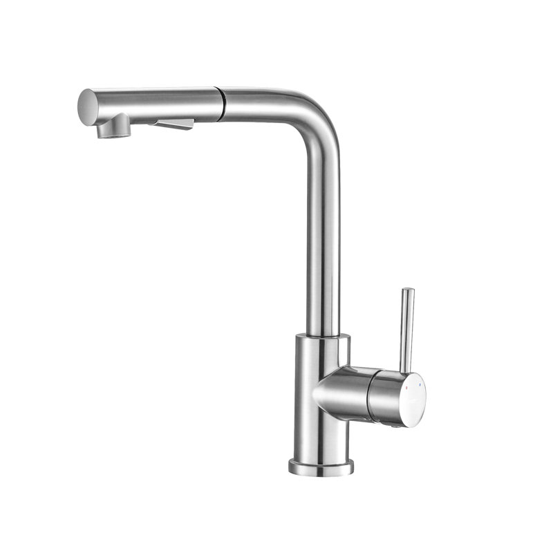Robinets de cuisine en nickel brossé avec douchette rétractable, robinet d'évier de cuisine à poignée simple avec douchette rétractable