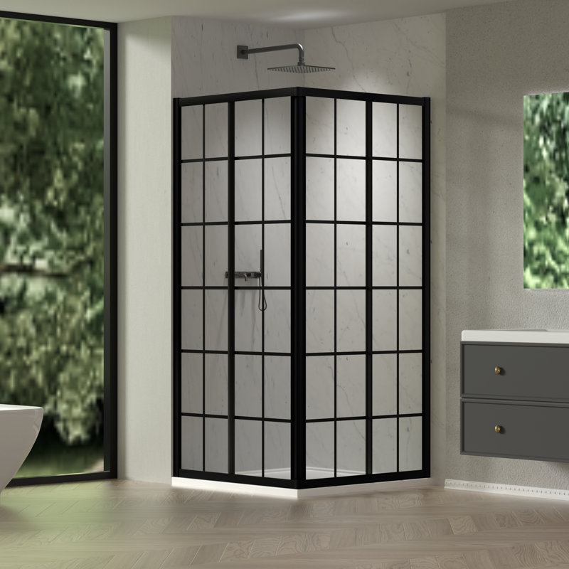 Porte de douche coulissante avec cadre de douche de coin coulissant trempé transparent de 1/4 po