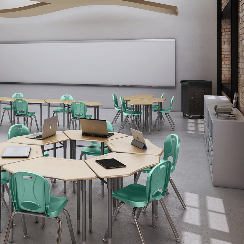 Structure Series Plastic Stacking Classroom Chairs with Contoured Seats (Set of 4), Écume de mer, 14 po, 4