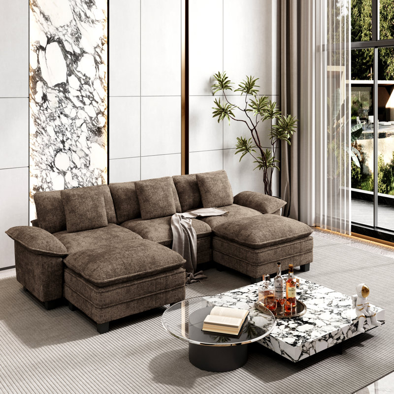 Canapé modulaire de 124 po, canapé surdimensionné en forme de U avec repose-pieds, canapé profond à 5 places avec coussin décoratif
