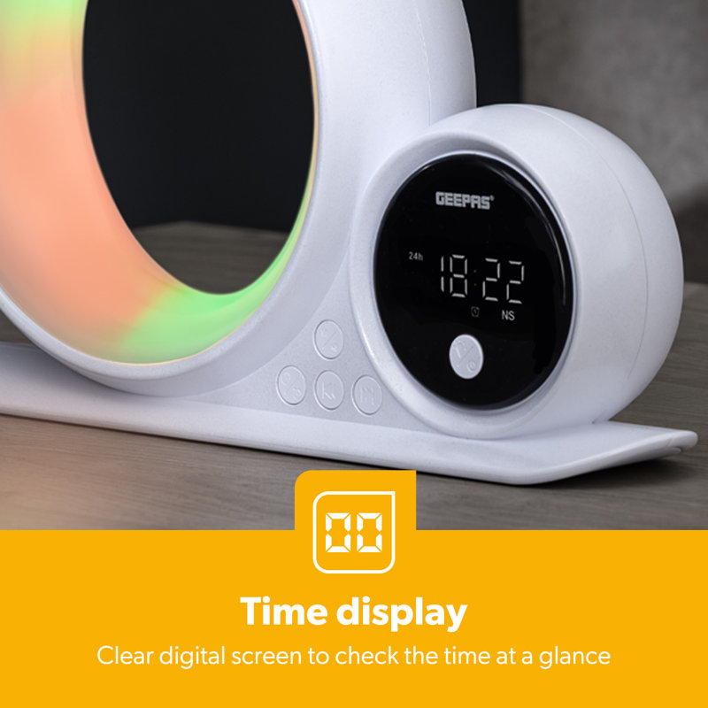 GEEPAS Multifunctional Desk Lamp | Bedside Lamp with Bluetooth Speaker Alarm Clock | RGB Color Changing Light White Noise Touch Control LED Display | Ideal Birthday [Energy Class A]