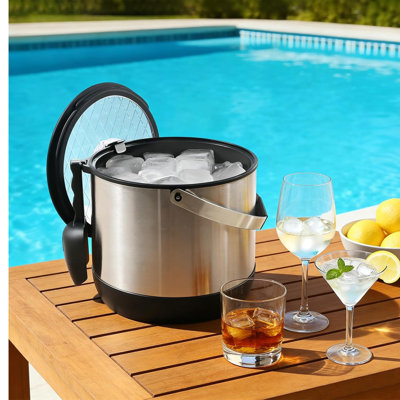 5QT/4.8L Black Double-Wall Insulated Ice Bucket with Lid & Scoop, Beverage Cooler Tub for Wine Champagne Cocktail Party