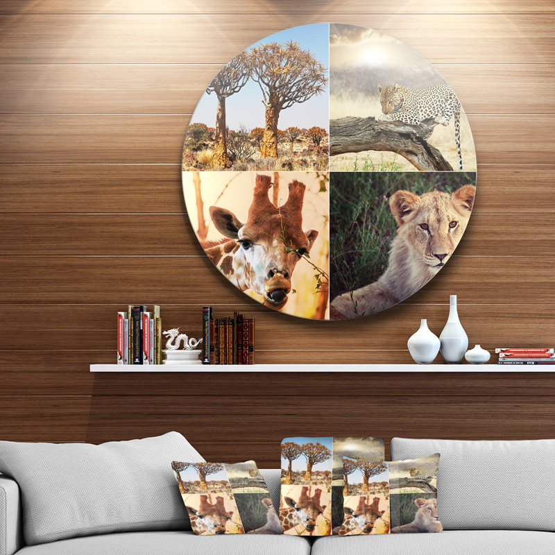 African Safari Wildlife Collage - impression d'art graphique, H 23 po x l 23 po x P 1 po, Métal
