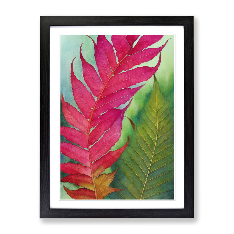 Watercolour Fern Leaf Vol.4 - Single Picture Frame Print, 64cm H x 46cm W x 2cm D, Black