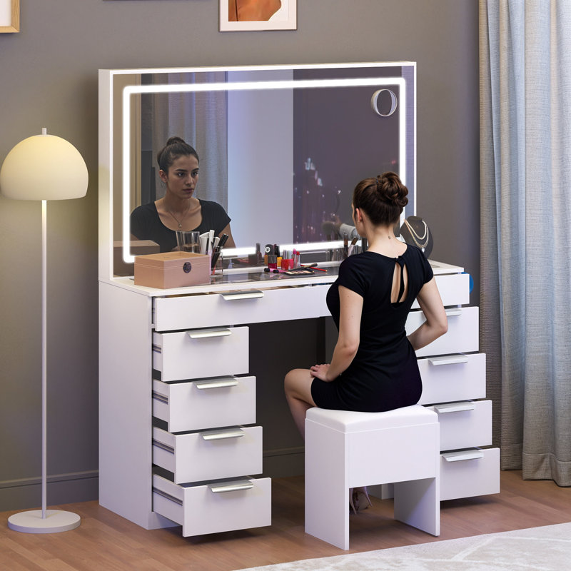  Table de coiffeuse avec lumières DEL et 3 réglages de couleur