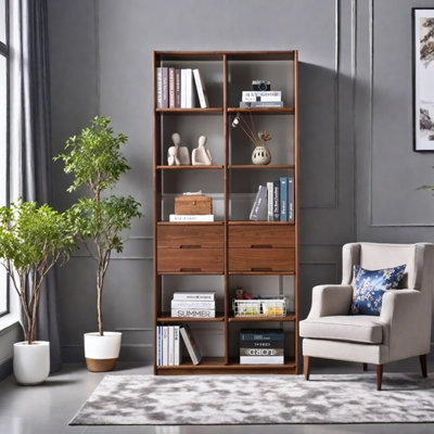 Bibliothèque luxueuse en noyer noir clair