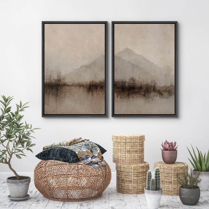 Paysage de montagne, illustrations rétro, décor rustique, salon BRC188, Noir, H 24 po x l 16 po
