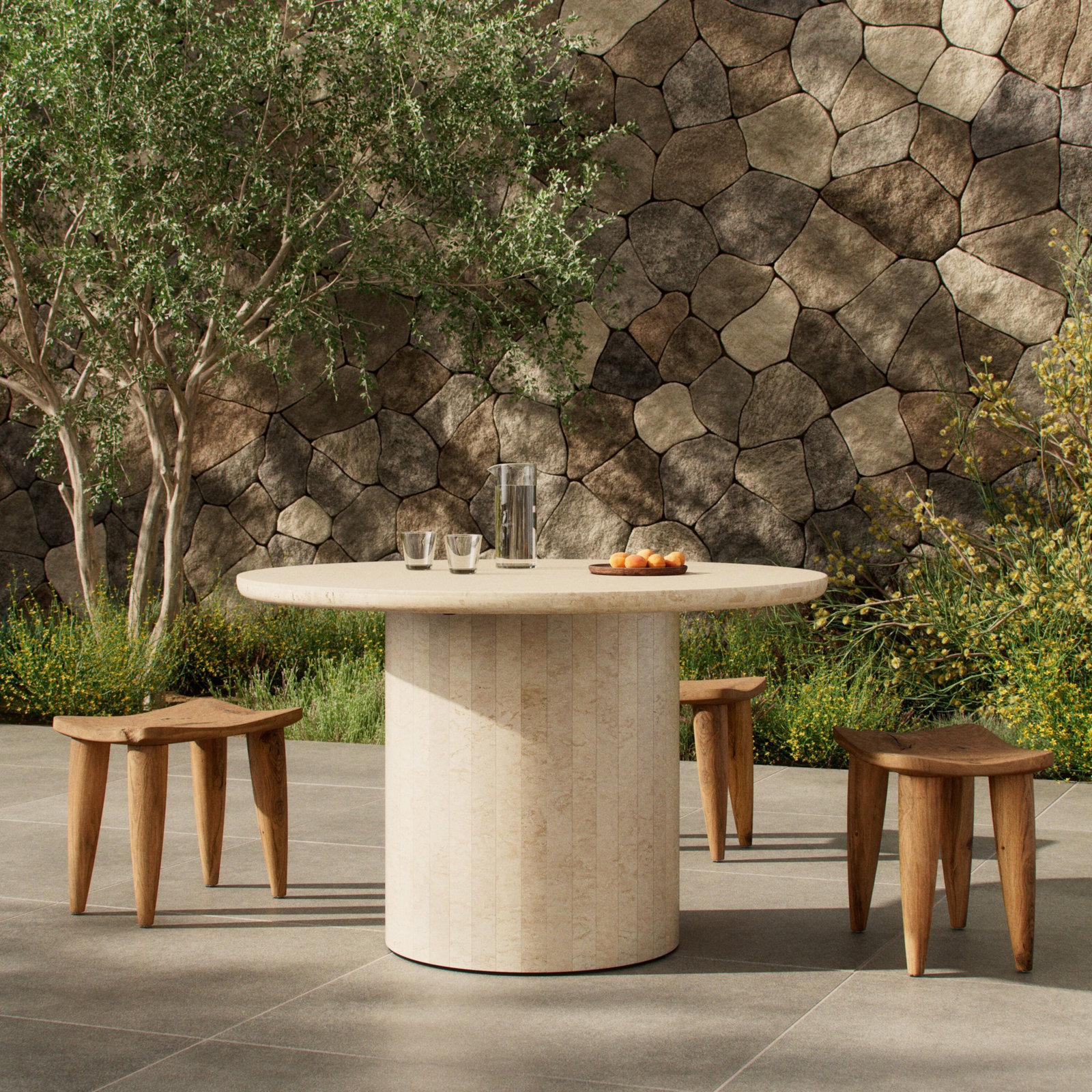 Darrell Round, Beige, 30" H x 48" L x 48" W