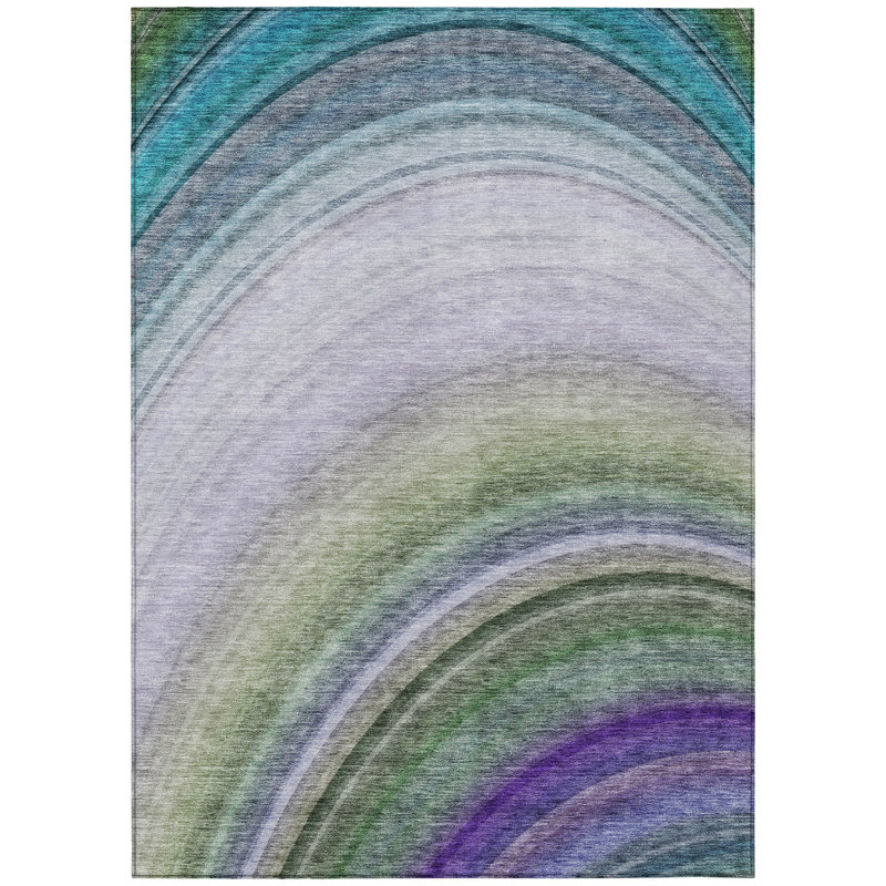 3' X 5' Teal Blue Artichoke Green And Green Abstract Washable Indoor Outdoor Area Rug