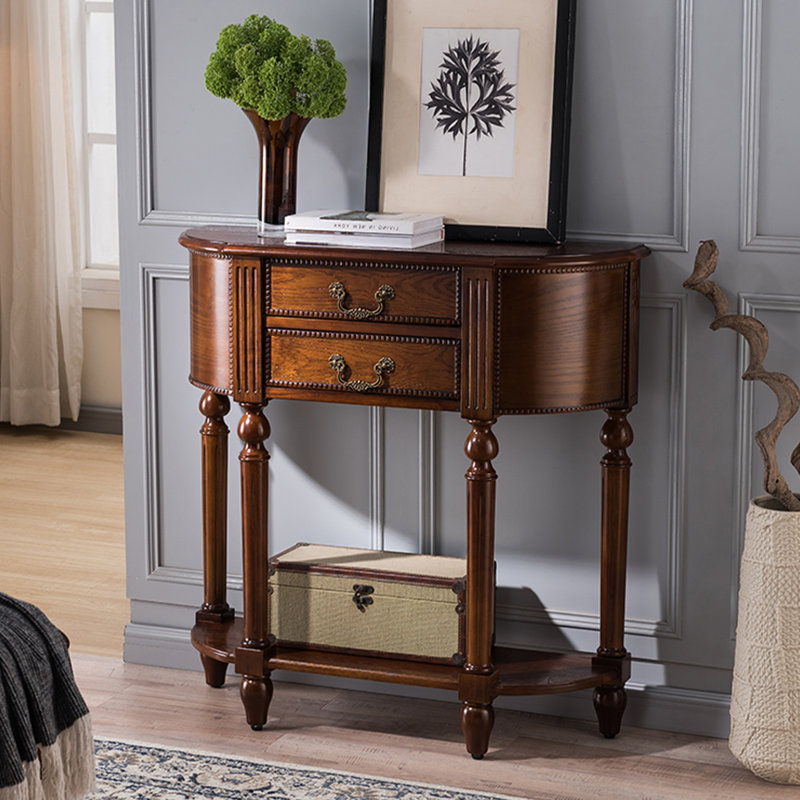 Console demi-cercle en bois massif brun noisette, H 35,43 po x L 35,43 po x l 11,81 po, Brun noyer