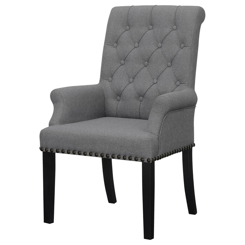 Tufted Arm Chairs With Nailhead Trim, Gray, Rustic Espresso