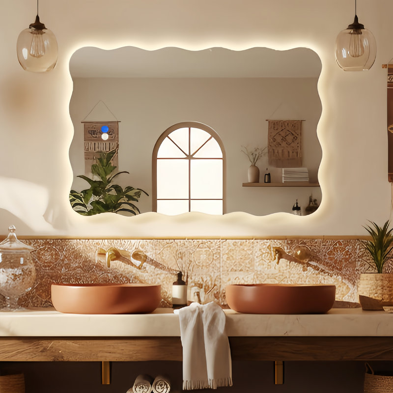 Wavy Frameless Led Wall Mirror, 30" x 20"