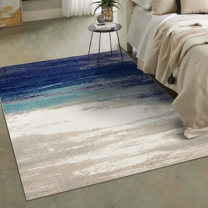 Tapis abstrait bleu / crème Rifiki, Rectangle 5 pi x 7 pi
