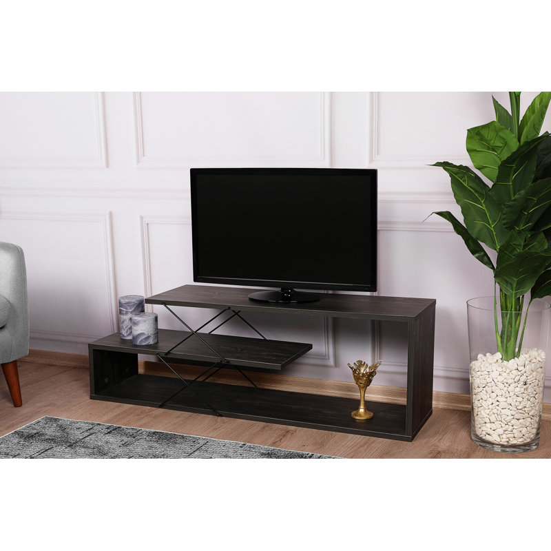 Modern Industrial TV Stand with Multiple Shelves, Dark Brown, 47.2 x 15.7 x 15.7 inches | 100% Melamine Coated Particle Board, Thickness: 0.7 inches | Stylish & Functional Design for Living Room & Entertainment Spaces
