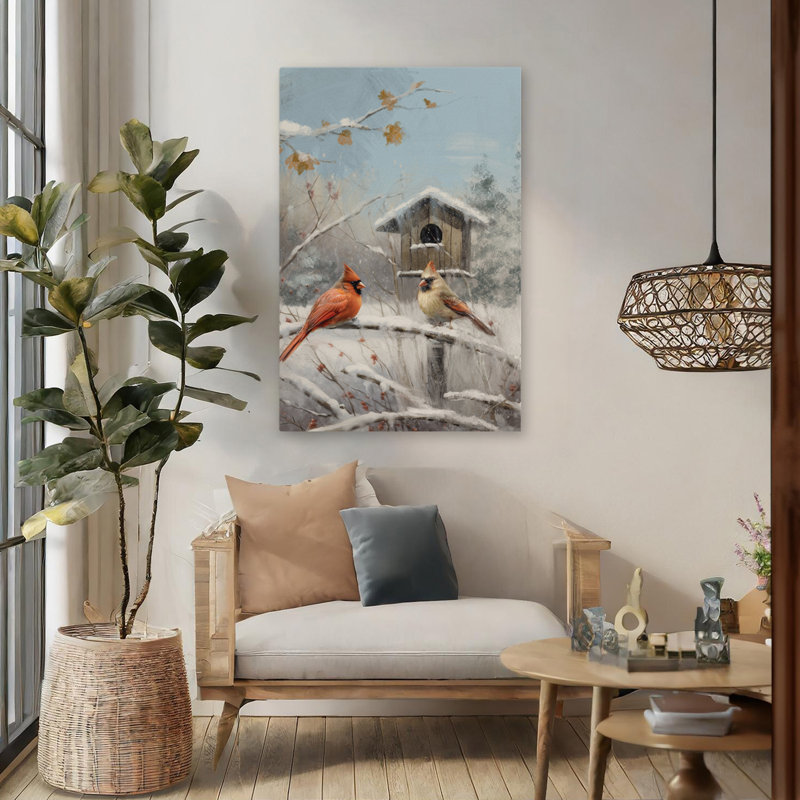 Animaux et maisons d'oiseaux, saisons I, art, H 48 po x l 32 po