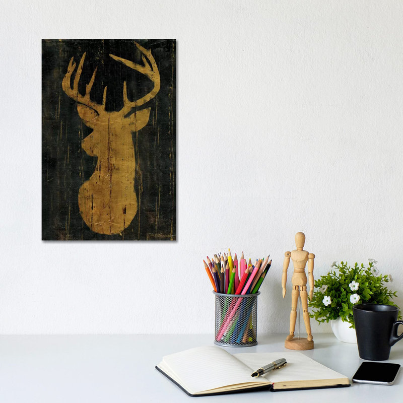 Rustic Lodge Animals Deer Head by Marie Elaine Cusson - Wrapped Canvas Painting, 20.32 cm H x 30.48 cm W