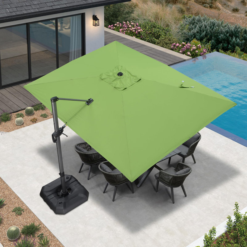Grand parasol extérieur rectangulaire en porte-à-faux rectangulaire en aluminium 108 po x 138 po avec base et rotation à 360 degrés
