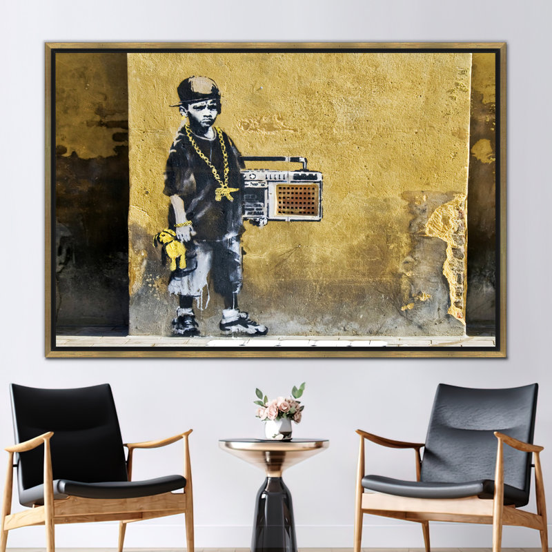 «Banksy Hip Hop Graffiti Street Art Canvas», affiche de peinture murale pour amateurs de musique, H 30 po x l 41 po, Doré