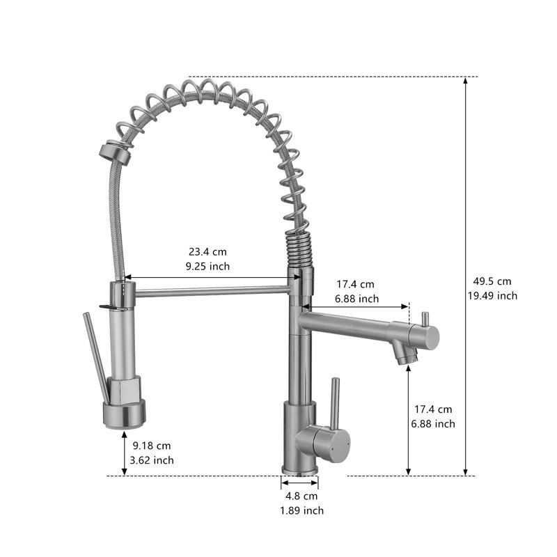 Commercial Brushed Nickel Kitchen Faucet with Pull-Down Sprayer, Single Handle Stainless Steel Sink Mixer with Ceramic Cartridge