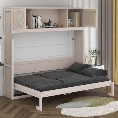 Grand lit escamotable avec armoires de rangement, armoire de lit pliable avec tablettes pour le salon de la chambre d'amis