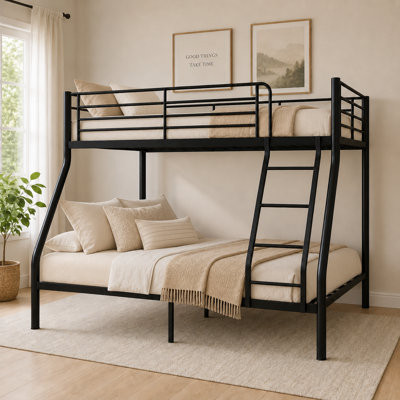 Lit superposé en métal noir 78,7 × 54,9 × 63 pouces; Configuration simple / double comporte des garde-corps élevés et des lattes anti-bruit; aucun sommier requis; Livré dans une seule boîte; convient aux enfants, aux adolescents et aux adultes; capacité de poids élevée.
