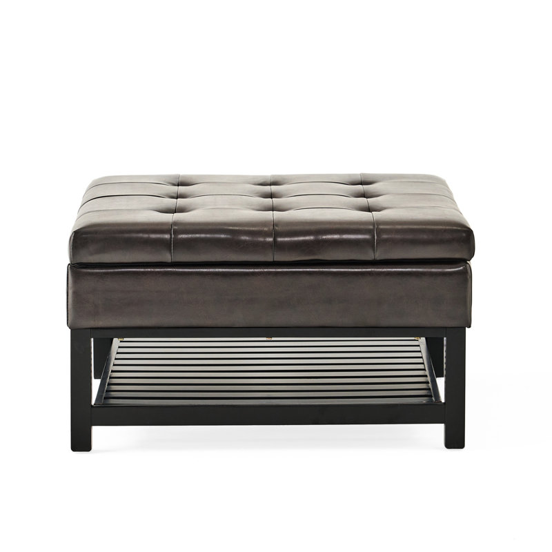 Square Bonded Leather With Storage And Rack - Extra Seating Space Brown Stylish Cozy Pu Seat