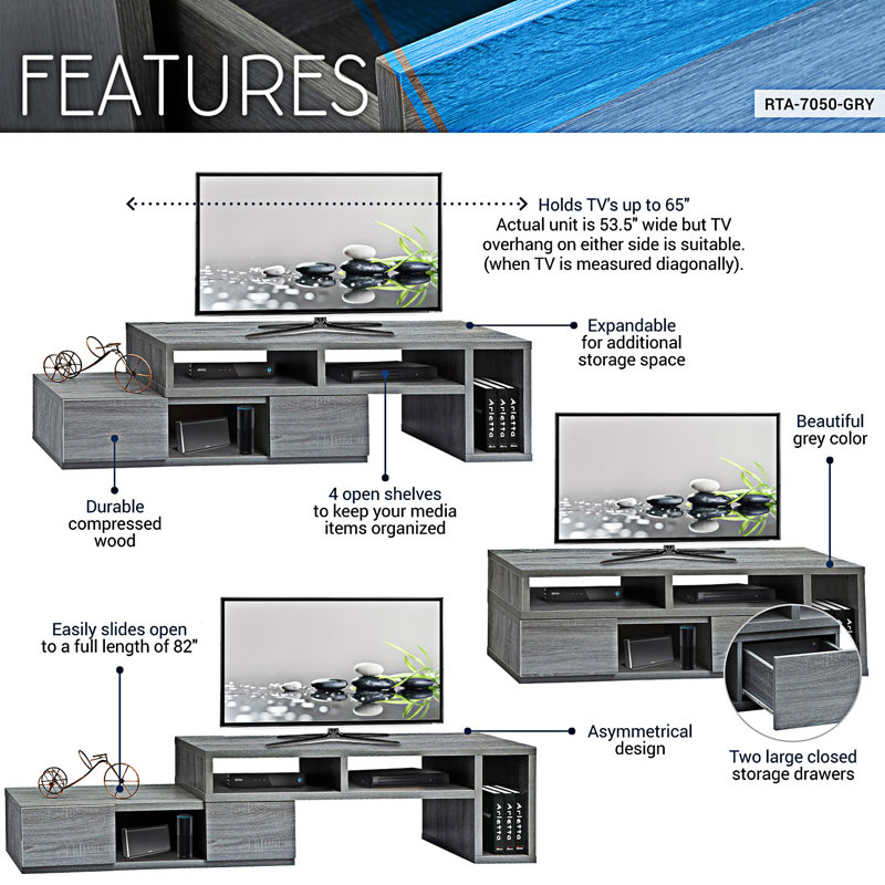 Adjustable Tv Stand Console, Tv Table, Expandable Accent Tv Stand With 2 Storage Drawers