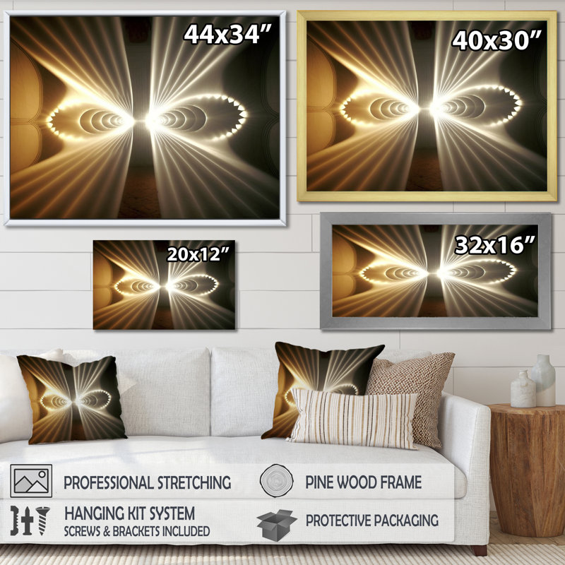 Faisceaux lumineux à travers l'espace en jaune rétro I - reproduction sur toile, Cadre simple blanc