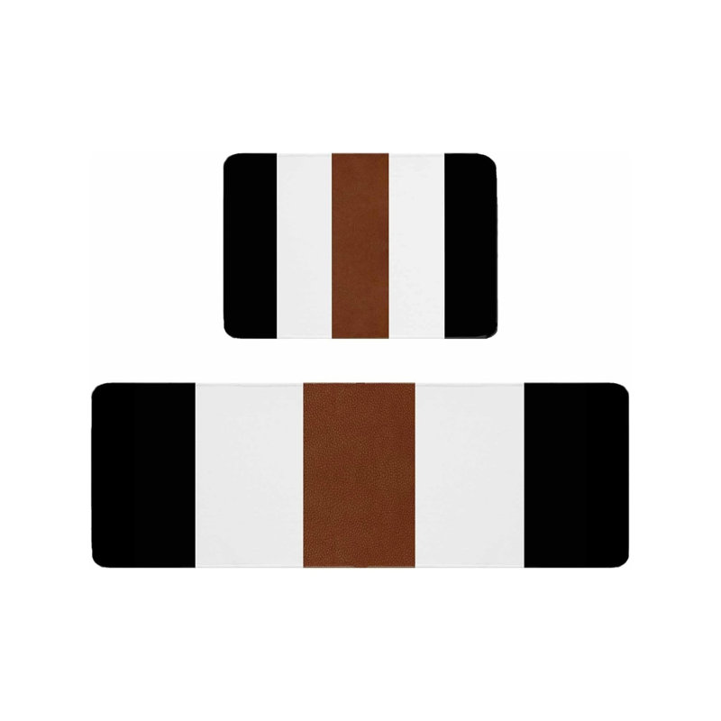 Black White Brown Stripe Kitchen Mats for Kitchen & Entryway, 2-Piece Set