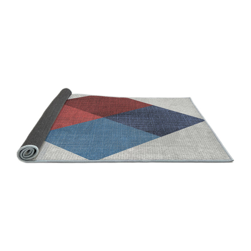 Tapis gris/rouge/bleu à motifs, Rond 7 pi