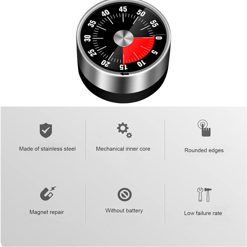Kitchen Timer Magnetic, Visual Timer for Kids,60-Minute Visual Countdown Timer with Loud Alarm, Black