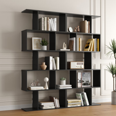 Bibliothèque géométrique à 5 niveaux, ensemble de 2 tablettes en forme de S, 62,6 po de hauteur, diviseur de pièce, présentoir décoratif