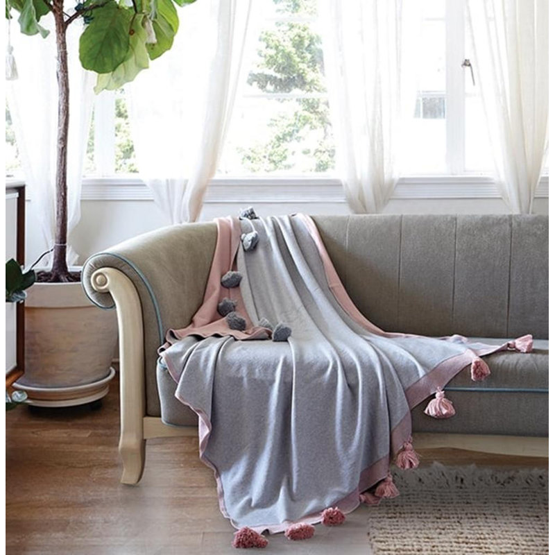  Jeté en coton réversible Luxury, Gris/Rosé