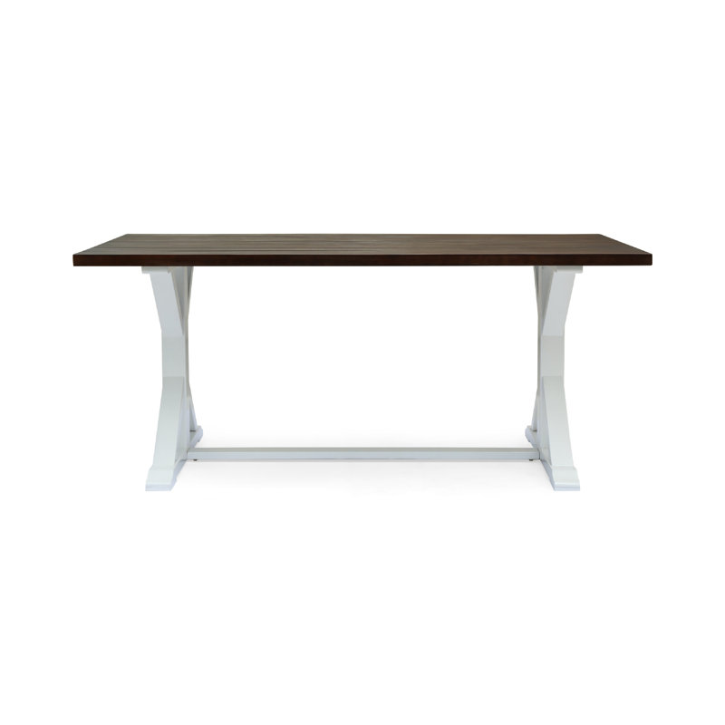 Table de salle à manger intérieure / extérieure, plateau rectangulaire en bois brun de 69 pouces, blanc