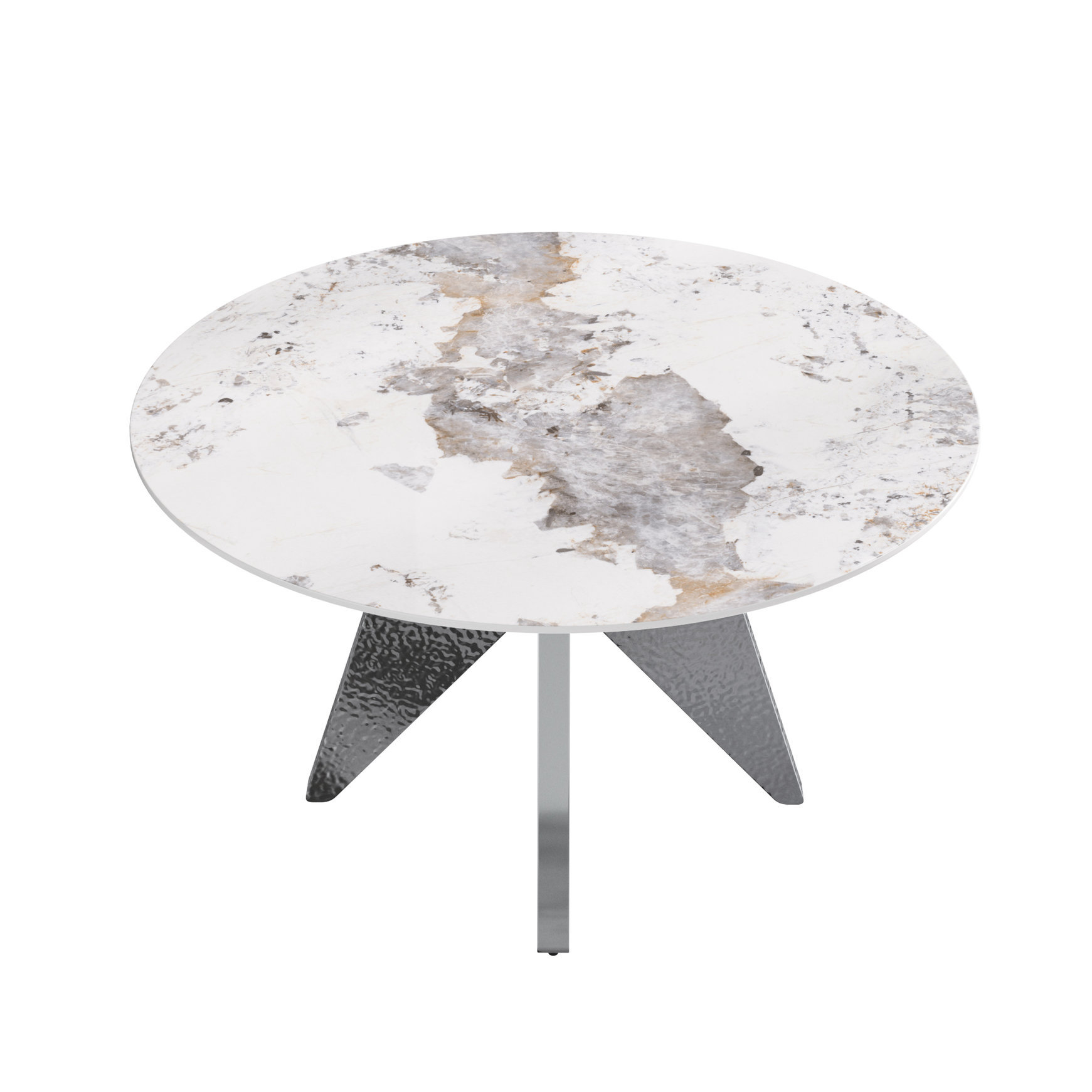 Orren Ellis White 53" Round Dining Table, Sintered Stone & Stainless ...