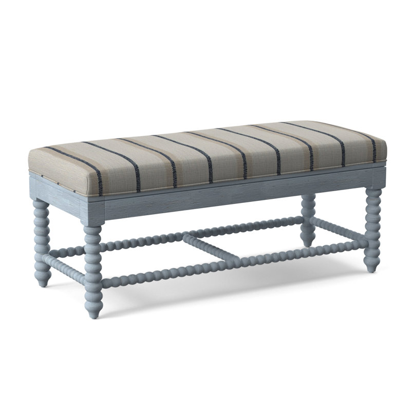 Lind Island Upholstered Bench, Alabaster Linen-Look Performance; 0325-74, Sea Glass Finish