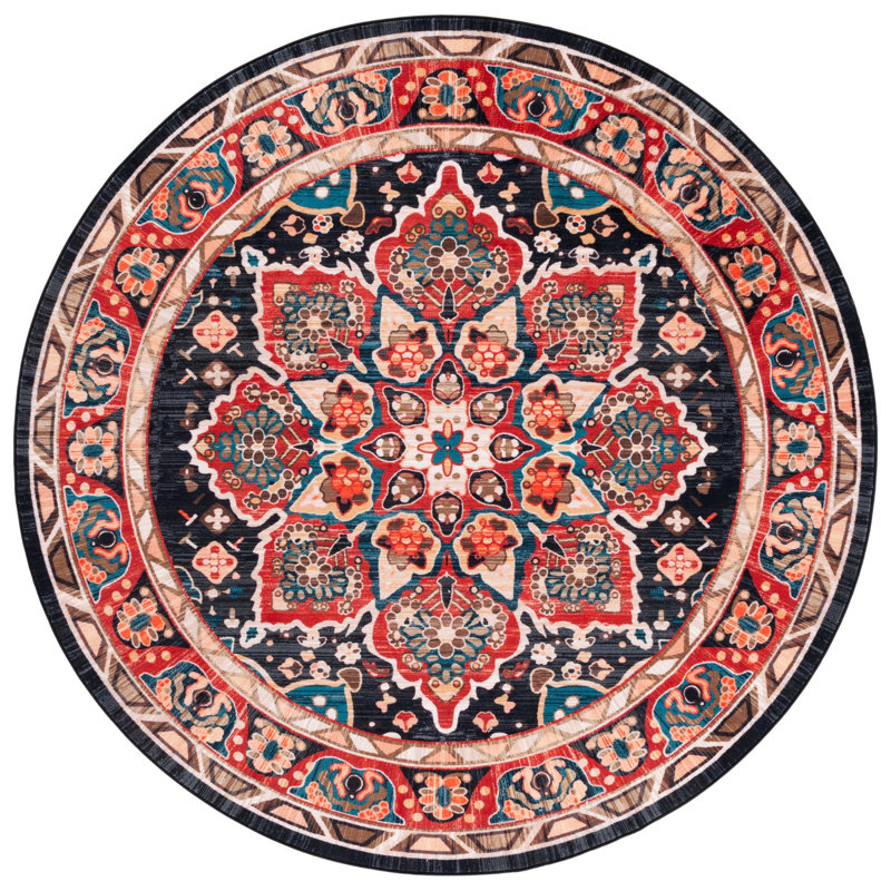 Manado Oriental Red/Navy Area Rug, Round 6'7"