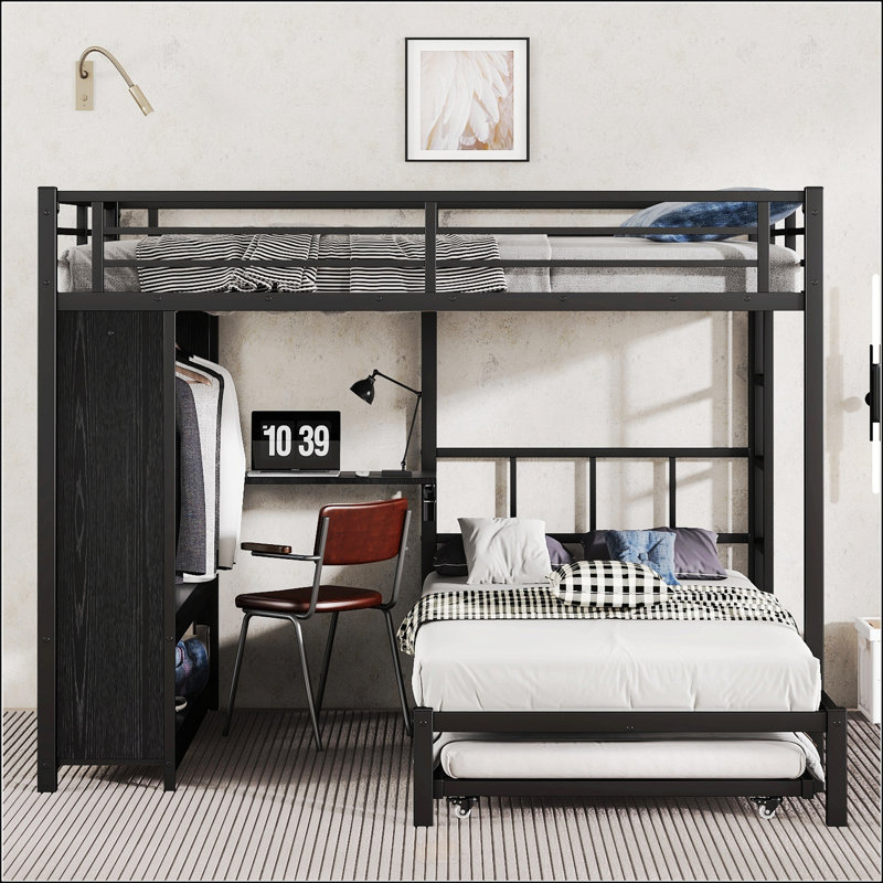 Grand lit superposé simple avec garde-robe intégré