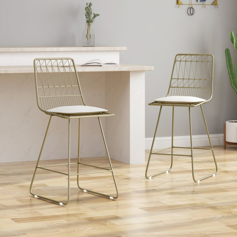 Chic tabourets de comptoir en fer avec coussin en beige doux - deux pièces d'eau - beige, structure