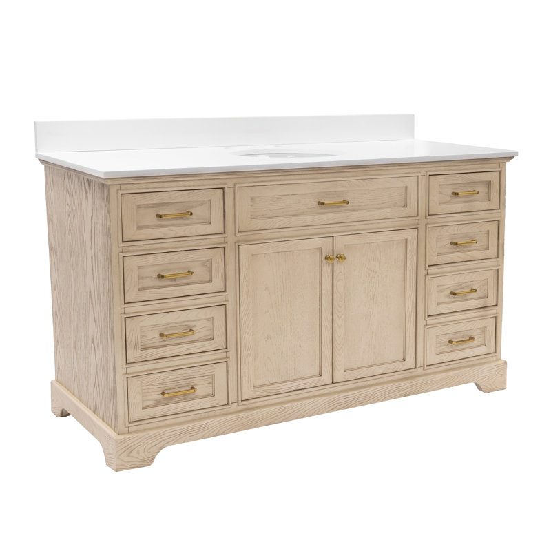 Meriline 60" Single Bathroom Vanity Set, Engineered White, Greige Oak