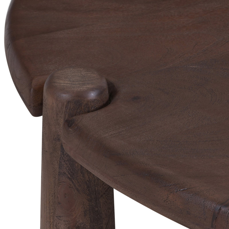 Mid-Century Modern Solid Mango Wood Round Coffee Table - Dark Walnut
