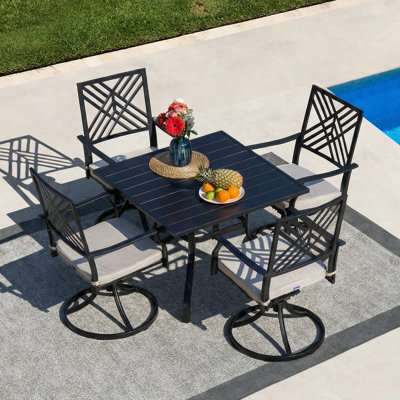  Ensemble de salle à manger de patio pivotant 5 pièces avec coussins et tables PVC-coated polyester pour le jardin, la cour arrière, la piscine