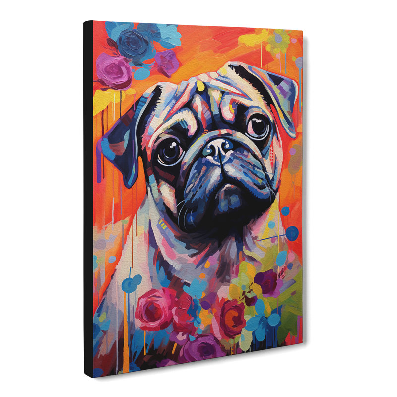 Pug Colour Field No.2 - Wrapped Canvas, 60cm H x 40cm W x 3cm D